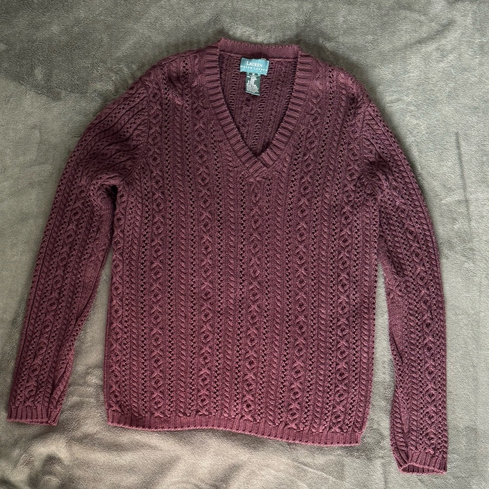 Vintage Lauren Ralph Lauren 90s Brown Cable Knit Sweater - 100% Cotton Size M